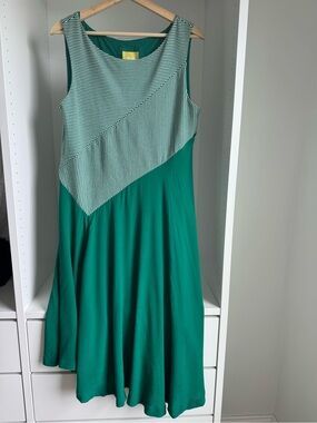 Maeve Emerald Green Dress with White Striped Bodice